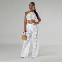 SC Solid Color Tie Up See Through Two Piece Pants Set CYA-901294