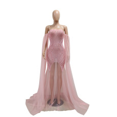 SC Sexy Tube Top Mesh Hot Drill Evening Dress CYA-901222