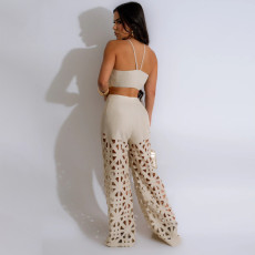 SC Sexy Halter Vest And Hollow Out Wide Pants 2 Piece Set CYA-901285