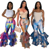 SC Tie-Dye Printed Slim Fit Ruffle Flared Pants CYA-901251