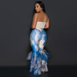 SC Tie-Dye Printed Slim Fit Ruffle Flared Pants CYA-901251