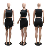 SC Sleeveless Solid Tops And Shorts Tassel 2 Piece Set CYA-901271
