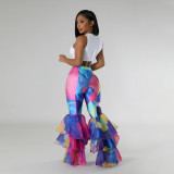 SC Tie-Dye Printed Slim Fit Ruffle Flared Pants CYA-901251