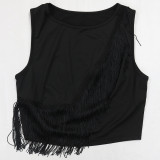 SC Sleeveless Solid Tops And Shorts Tassel 2 Piece Set CYA-901271