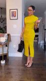 SC Solid Color Sleeveless Split Midi Dress QODY-Y6038