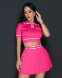 SC Round Neck Short Sleeve Pleated Two Piece Skirt Set OSM-AJ4461