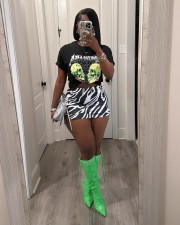 Print Short Sleeve T Shirt And Mini Skirt Two Piece Set SFY-475