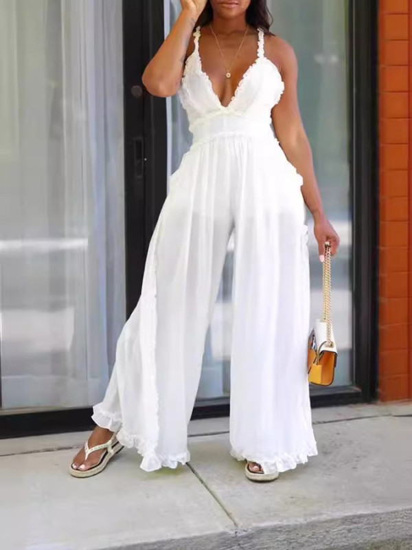 SC Solid Color Sling V Neck Jumpsuit MK-C3207
