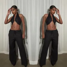 SC Sexy Solid Halter Wrap Top Wide Leg Pants Suit LSL-LS0006