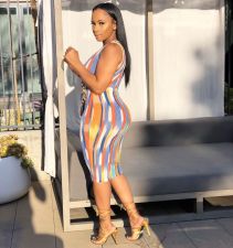 SC Sleeveless Tie Up Stripe Print Midi Dress LSL-LS8035