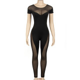 SC Mesh Patchwork Short Sleeve Jumpsuit GAXB-A028JP