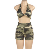 SC Sleeveless Halter Crop Tops And Shorts Two Piece Set GAXB-A459ST