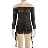 SC One Shoulder Long Sleeve Drawstring Mini Dress GAXB-A127DS