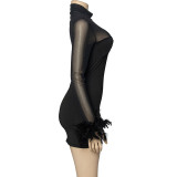 SC Mesh Patchwork Feather Mini Dress GAXB-A321DS