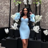 SC Long Sleeve Feather Patchwork Mini Dress GAXB-A301DS