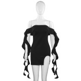 SC Sleeveless One Shoulder Wooden Ear Split Dress GAXB-A230DS
