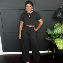 SC Solid Color O Neck Tops And Pants 2 Piece Set WAF-77674