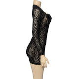 SC Leopard Print Flocked Mesh Mini Dress GAXB-A342DS
