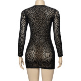 SC Leopard Print Flocked Mesh Mini Dress GAXB-A342DS