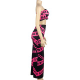 SC Letter Print Wrap Chest Long Skirt Two Piece Set GAXB-A360ST