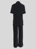 SC Loose Pleated Shirts Wide Leg Pants Two Piece Set MIL-126