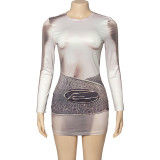 SC Print Long Sleeve Slim Mini Dress GAXB-A290DS