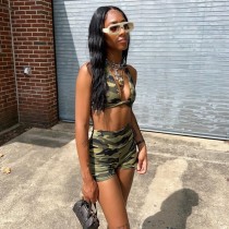 SC Sleeveless Halter Crop Tops And Shorts Two Piece Set GAXB-A459ST