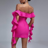 SC Sleeveless One Shoulder Wooden Ear Split Dress GAXB-A230DS