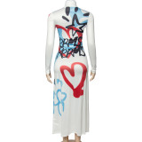 SC Long Sleeve Graffiti Letter Print Long Dress GAXB-W064DS