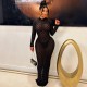 SC Solid Long Sleeve Mesh Long Hollow Out Dress GAXB-A283DS
