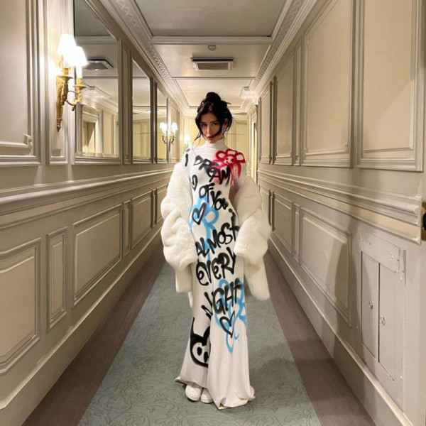 SC Long Sleeve Graffiti Letter Print Long Dress GAXB-W064DS