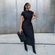 SC Solid Color O Neck Slim Maxi Dress GAXB-A389DS