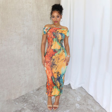 SC Fashion One Shoulder Print Slim Maxi Dress GAXB-A466DS
