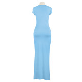 SC Solid Color O Neck Slim Maxi Dress GAXB-A389DS