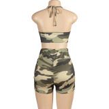 SC Sleeveless Halter Crop Tops And Shorts Two Piece Set GAXB-A459ST