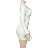SC Long Sleeve Feather Patchwork Mini Dress GAXB-A301DS