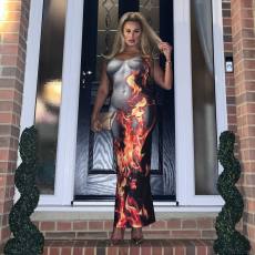 SC Flame Print Sling Long Dress GAXB-W055DS