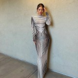 SC Stripe Print Long Sleeve Maxi Dress GAXB-A228DS