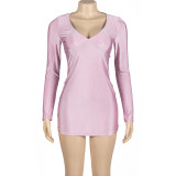 SC Long Sleeve V Neck Mini Dress GAXB-A243DS