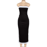 SC Sleeveless Tube Tops Patchwork Maxi Dress GAXB-A225DS