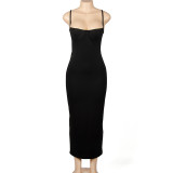 SC Solid Color Sling Backless Maxi Dress GAXB-A088DS
