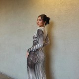 SC Stripe Print Long Sleeve Maxi Dress GAXB-A228DS