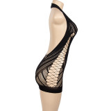 SC Mesh Halter Backless Erotic Lingerie Mini Dress GAXB-A071DS