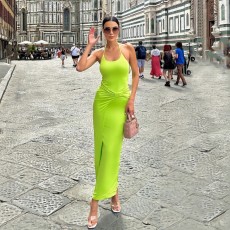 SC Halter Sleeveless Patchwork Split Maxi Dress GAXB-A180DS