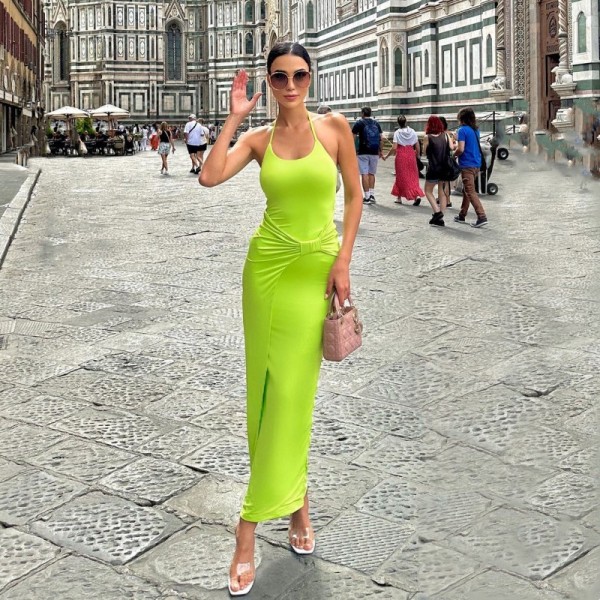 SC Halter Sleeveless Patchwork Split Maxi Dress GAXB-A180DS