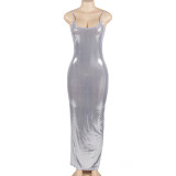 SC Solid Color Sling Slim Maxi Dress GAXB-A150DS