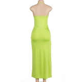 SC Halter Sleeveless Patchwork Split Maxi Dress GAXB-A180DS