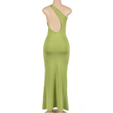 SC Solid Color Backless Slash Shoulder Maxi Dress GAXB-A146DS