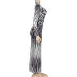 SC Stripe Print Long Sleeve Maxi Dress GAXB-A228DS