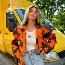 SC Lapel Milk Print Long Sleeve Leather Coat Jacket GAXB-A239TP
